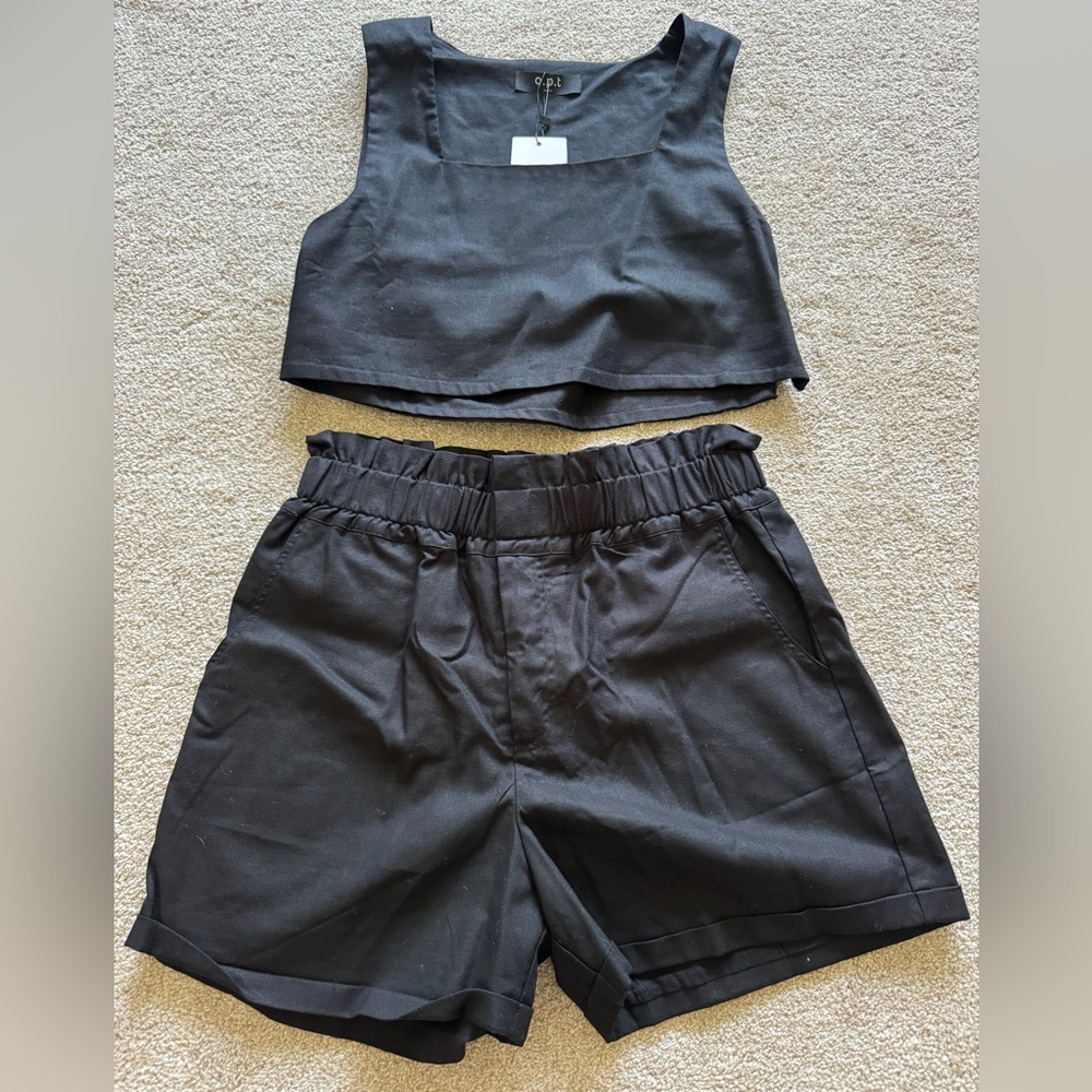 Black shorts and crop top matching set